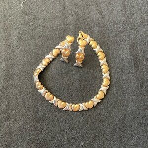 Gold and Silver Heart Bracelet and Earring Set